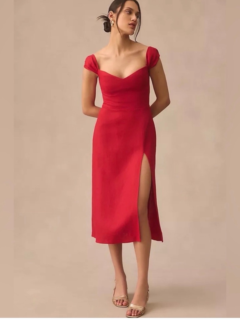 Reformation red Bridgton Linen Dress - size 10